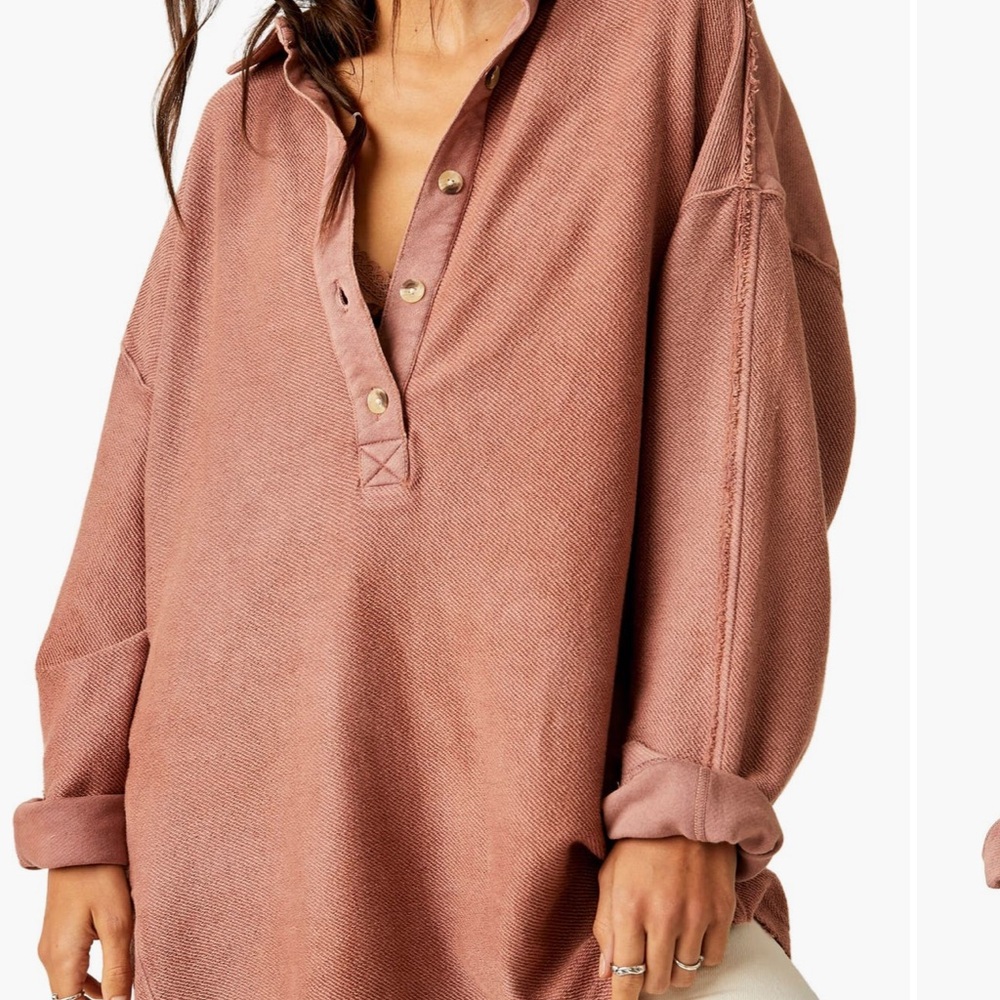 Free People Wilder Oversize Pink Button-Down Shirt